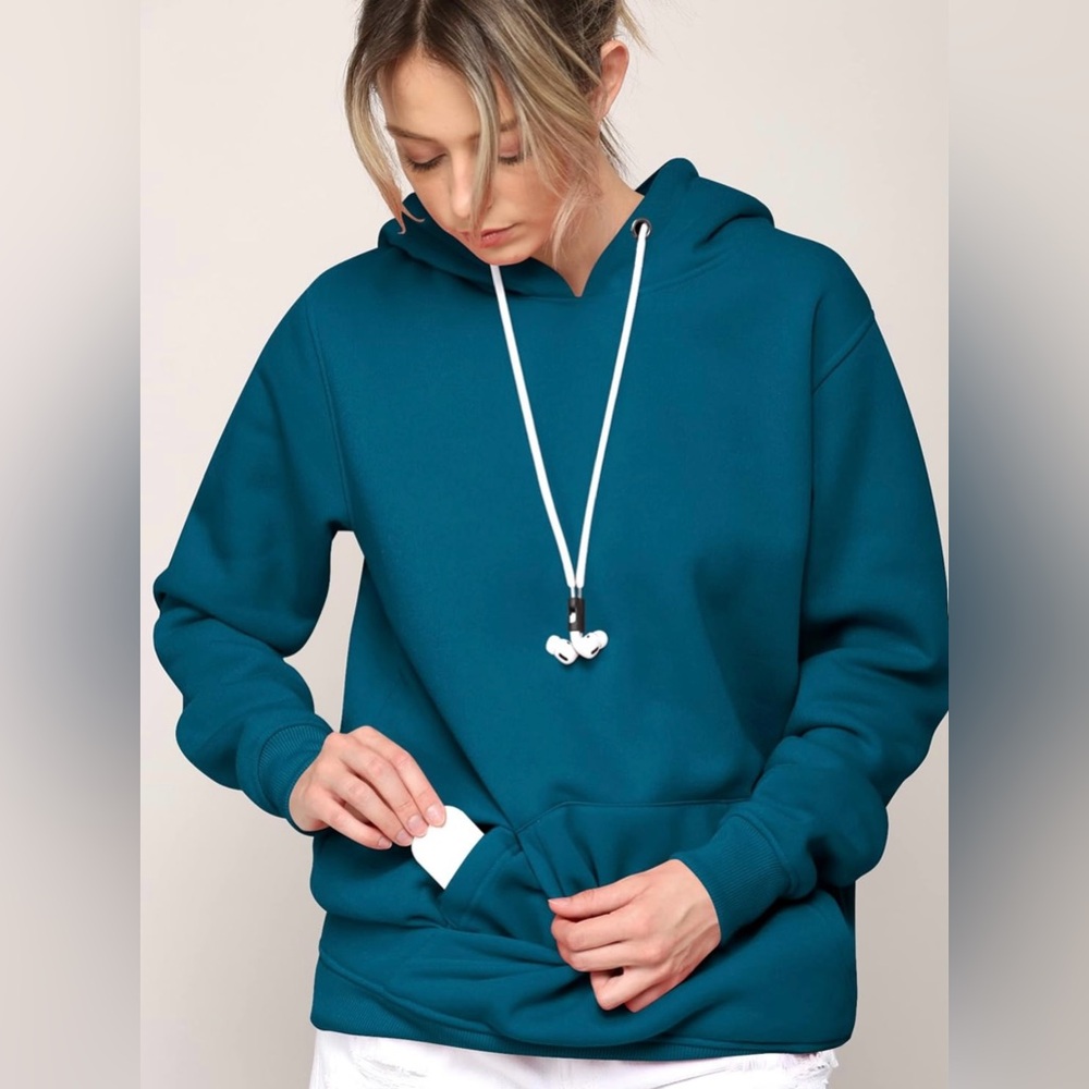 Active Casual Hoodie Long Sleeve Comfortable Lightweight Sweatshirt -teal - Picture 3 of 6